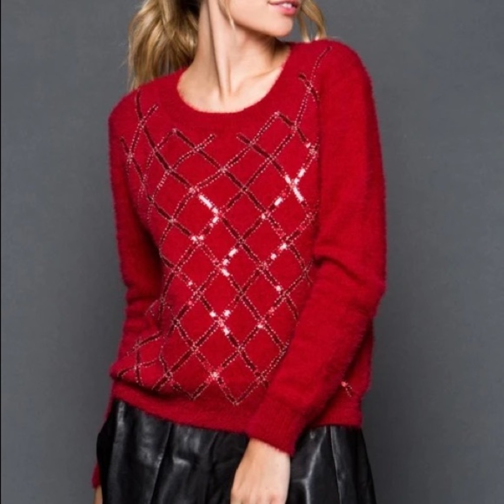 Knit Diamond-shaped Sequins Sweater